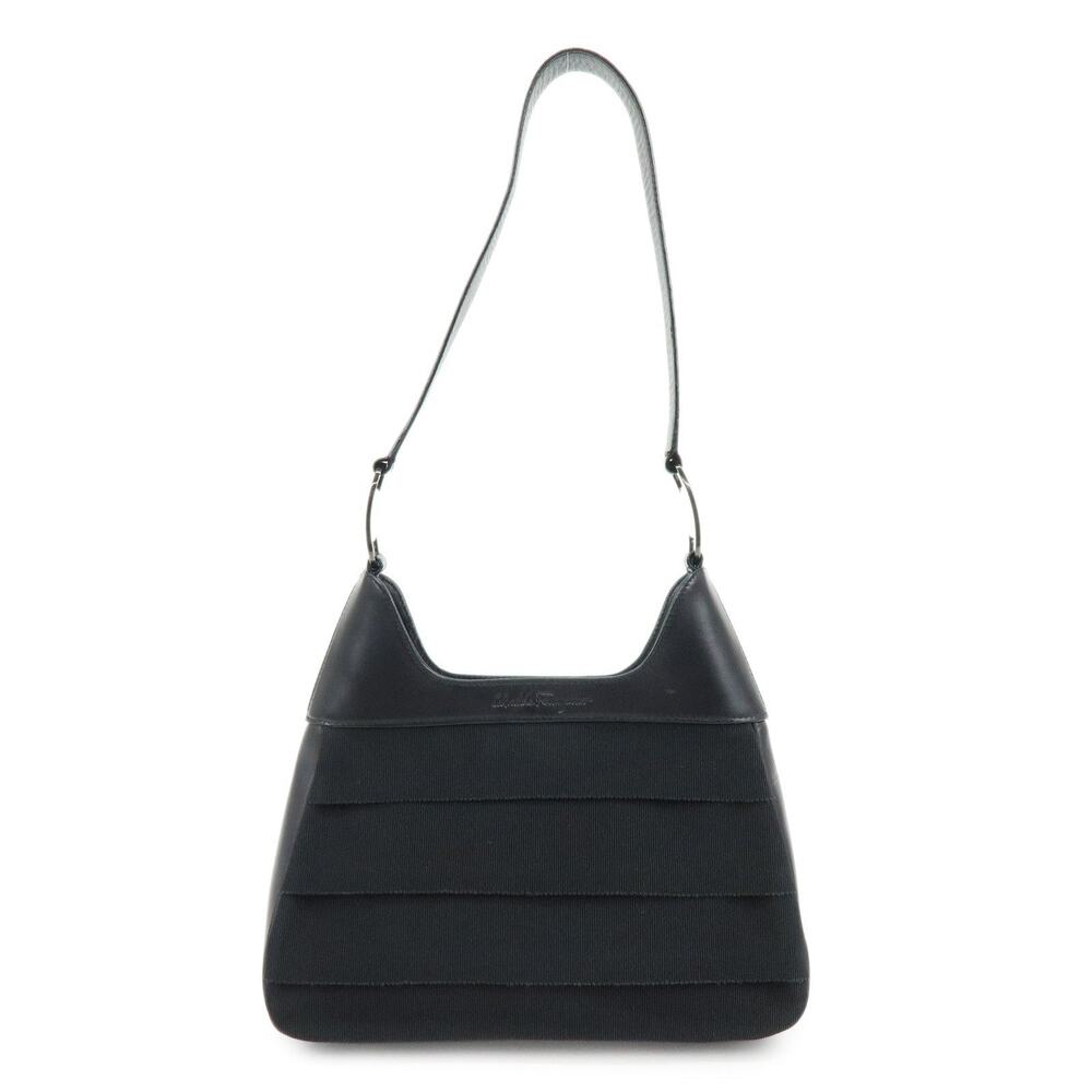 Ferragamo Vara Canvas & Leather Shoulder Bag Black